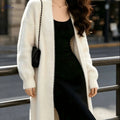 OAXG Milk White Fluffy Cardigan Coat - Elegant Mid-Length Outerwear   OAXG White / Asian S/M
