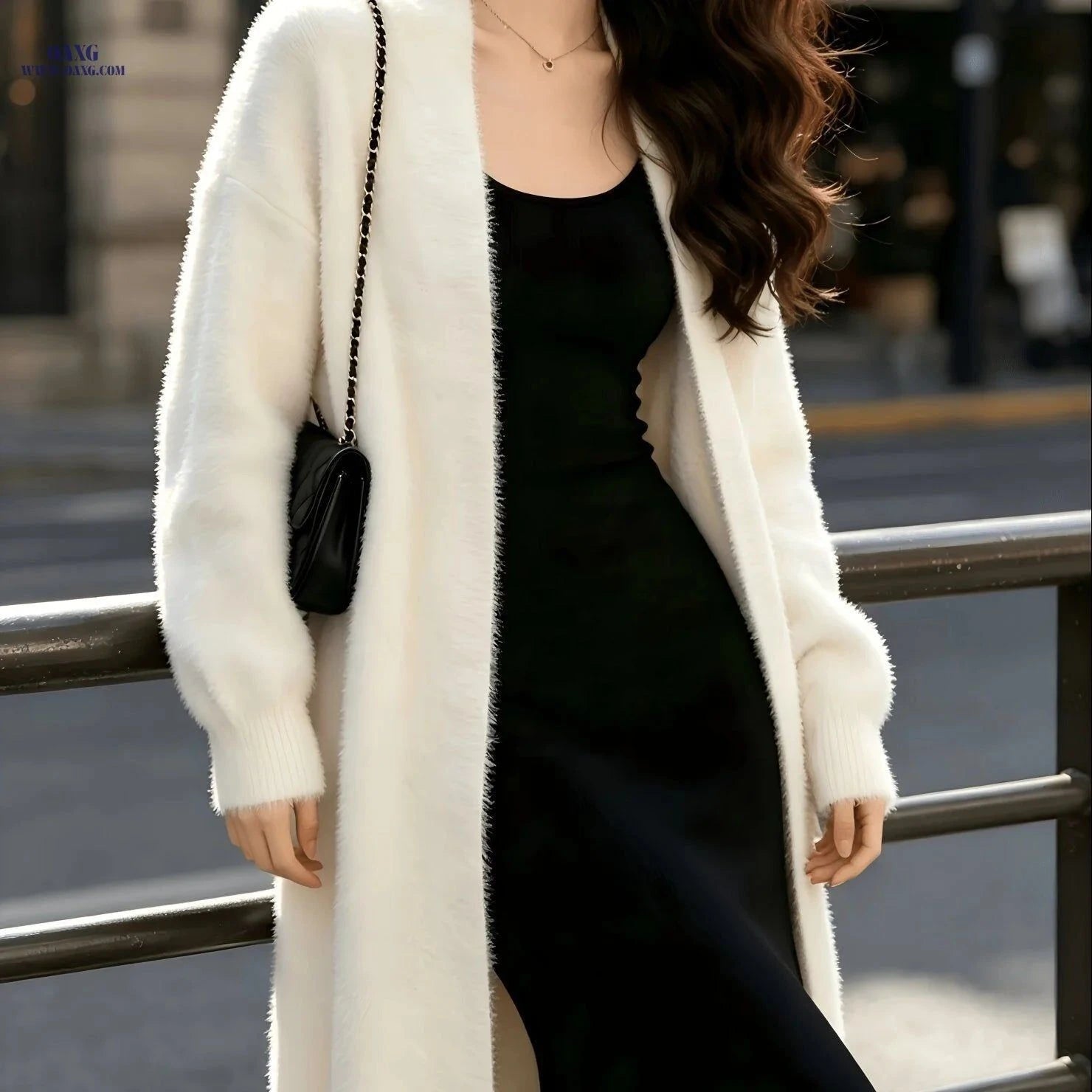 OAXG Milk White Fluffy Cardigan Coat - Elegant Mid-Length Outerwear   OAXG White / Asian S/M