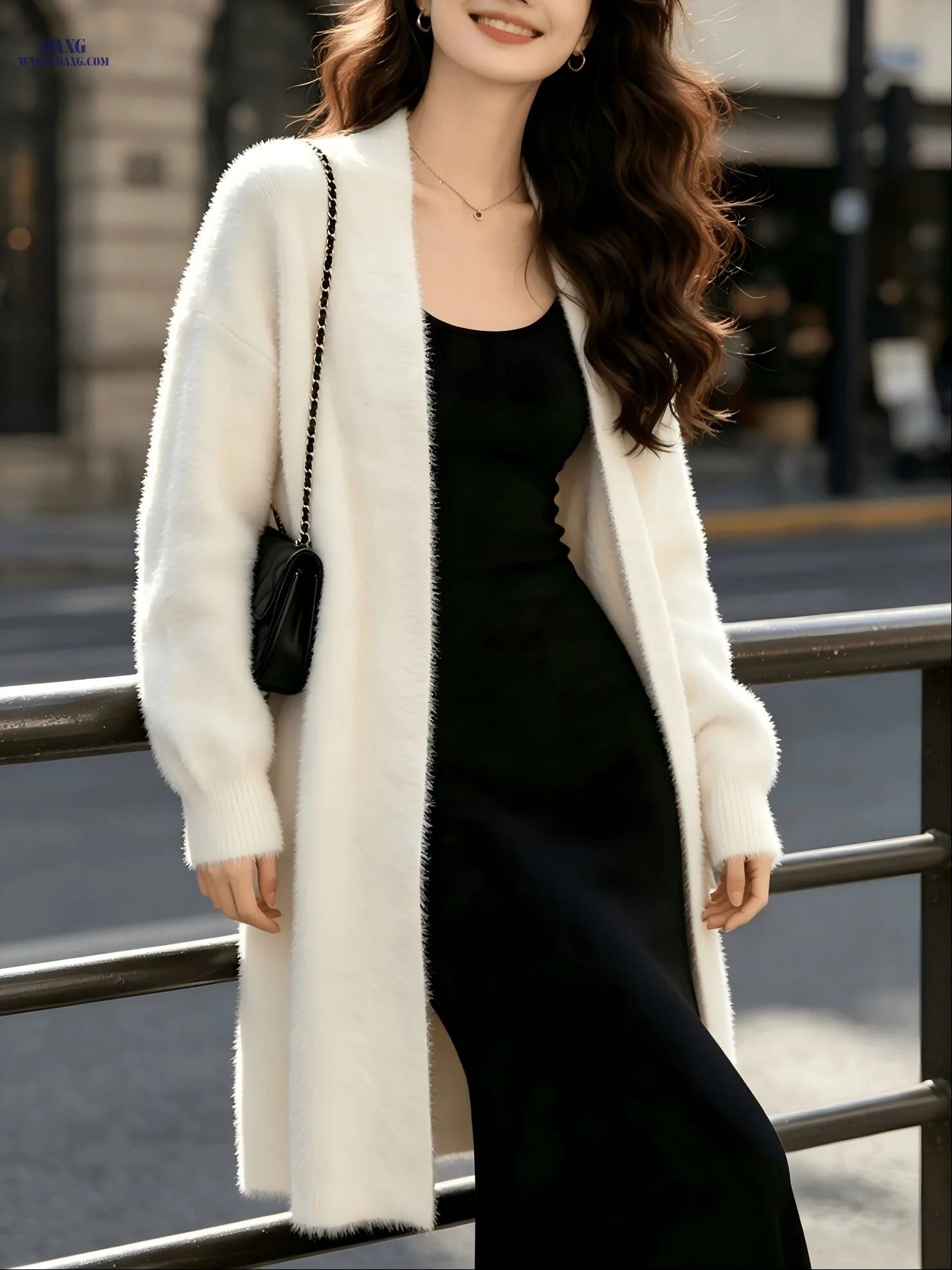 Autumn And Winter New Milk White Fluffy Mid-Length Cardigan Coat, Lazy Style Loose And Outerwear Cardigan for Women   OAXG White / Asian S/M