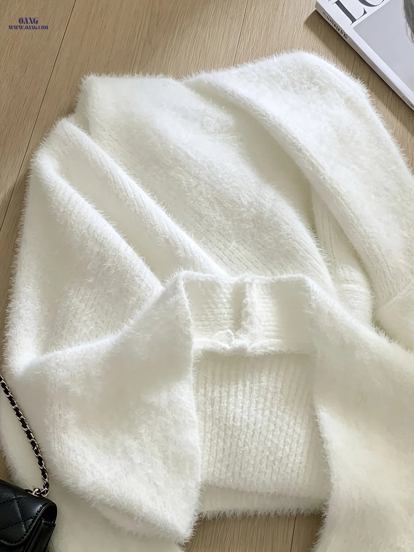 Autumn And Winter New Milk White Fluffy Mid-Length Cardigan Coat, Lazy Style Loose And Outerwear Cardigan for Women   OAXG White / Asian S/M