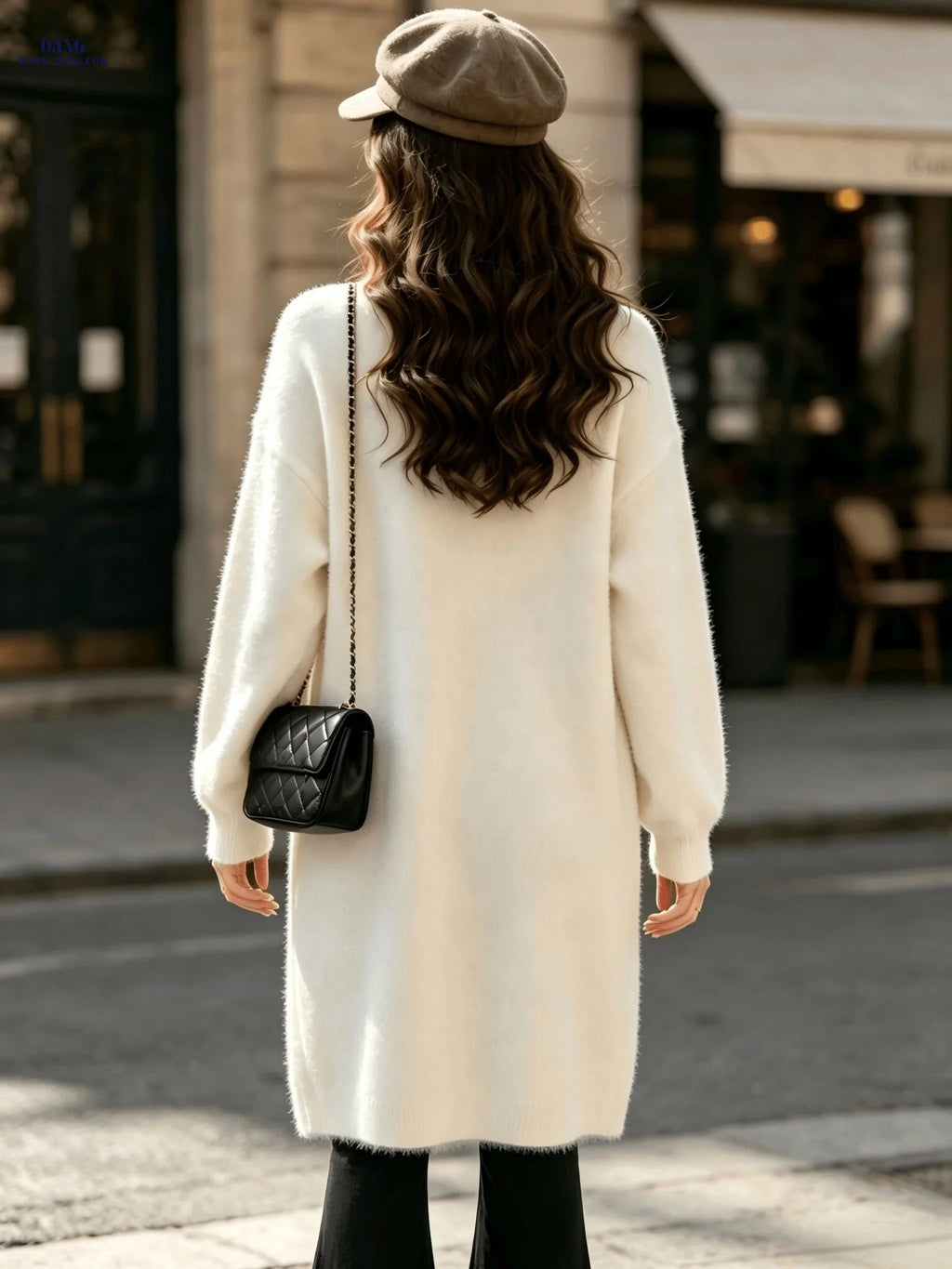 Autumn And Winter New Milk White Fluffy Mid-Length Cardigan Coat, Lazy Style Loose And Outerwear Cardigan for Women   OAXG White / Asian S/M