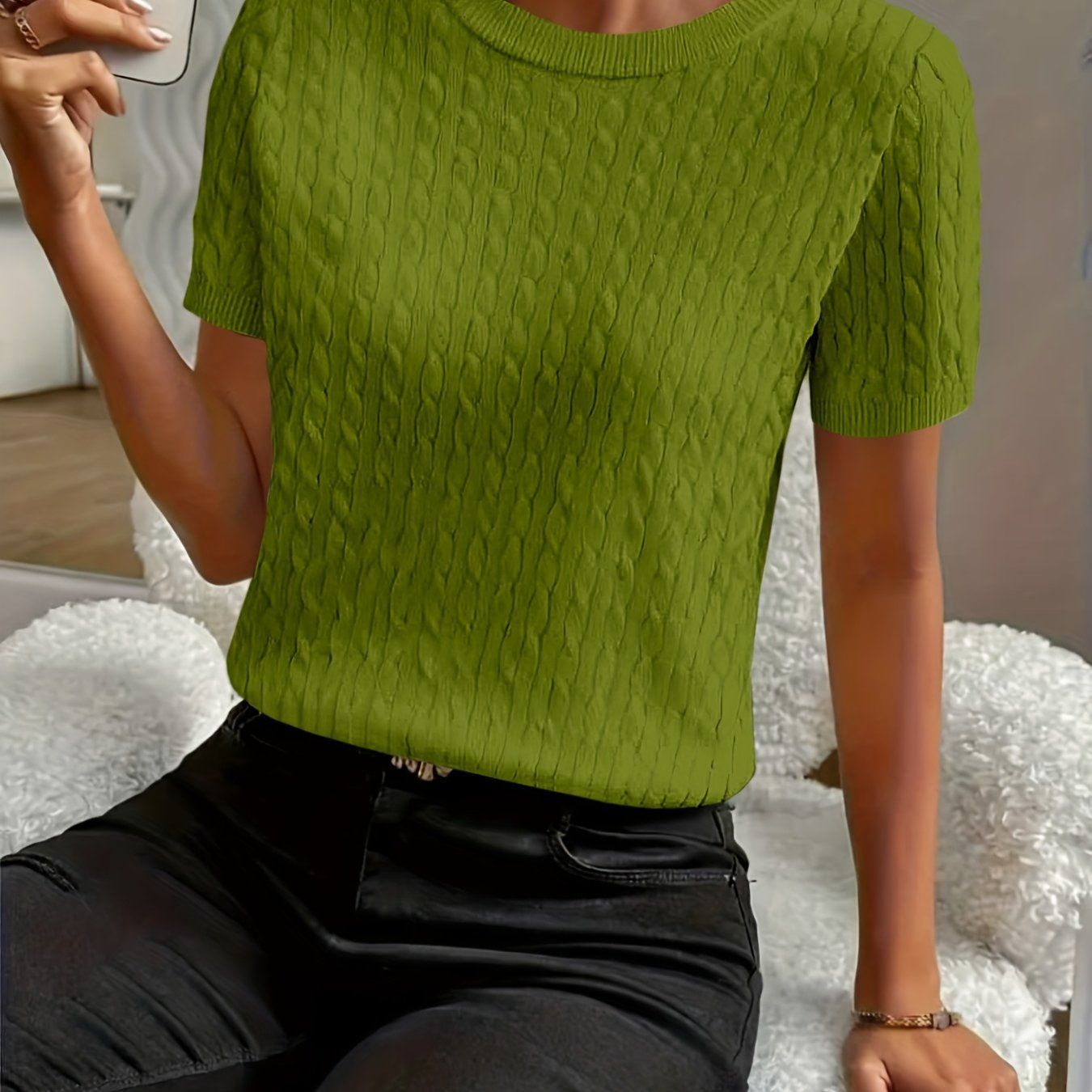 OAXG Minimalist Short Sleeve Pullover Top - Comfortable Ribbed Design   OAXG White / S