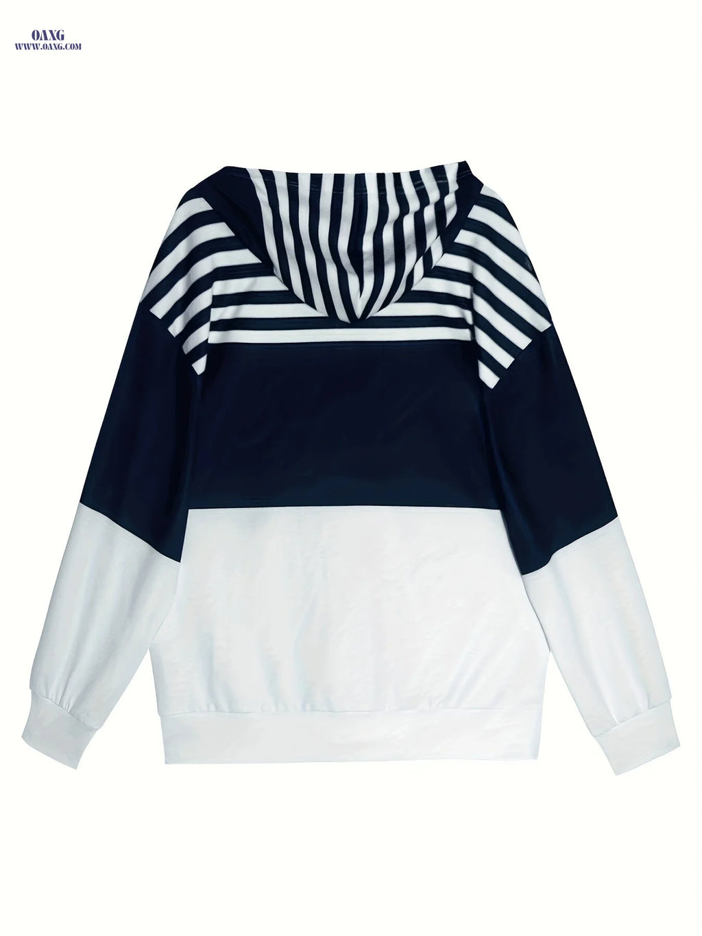Women'S Navy White Striped Zip-Up Hoodie - Casual Loose Fit Long Sleeve Hooded Sweatshirt 2026 Spring Autumn Fashion Streetwear   OAXG 