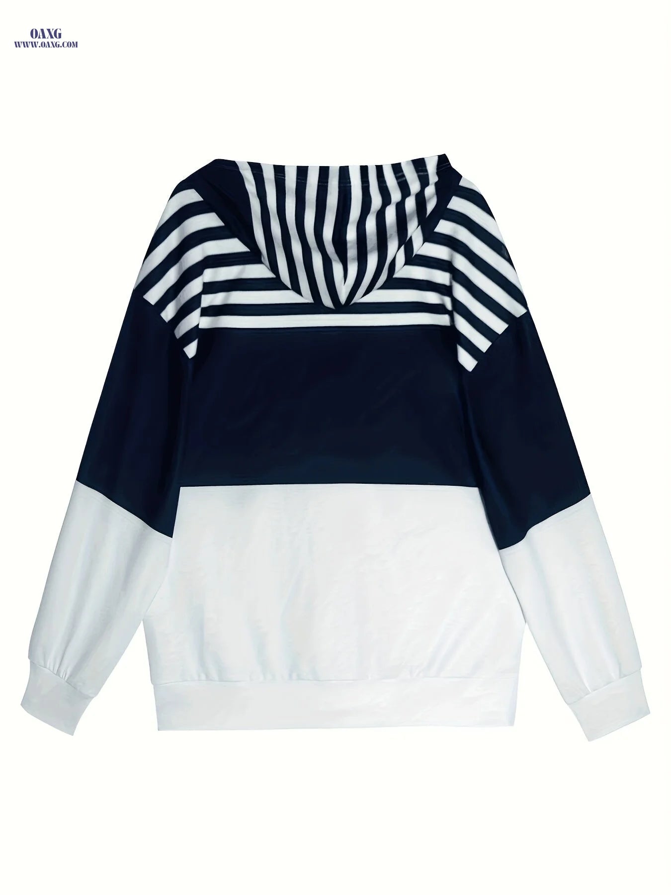 Women'S Navy White Striped Zip-Up Hoodie - Casual Loose Fit Long Sleeve Hooded Sweatshirt 2026 Spring Autumn Fashion Streetwear   OAXG 