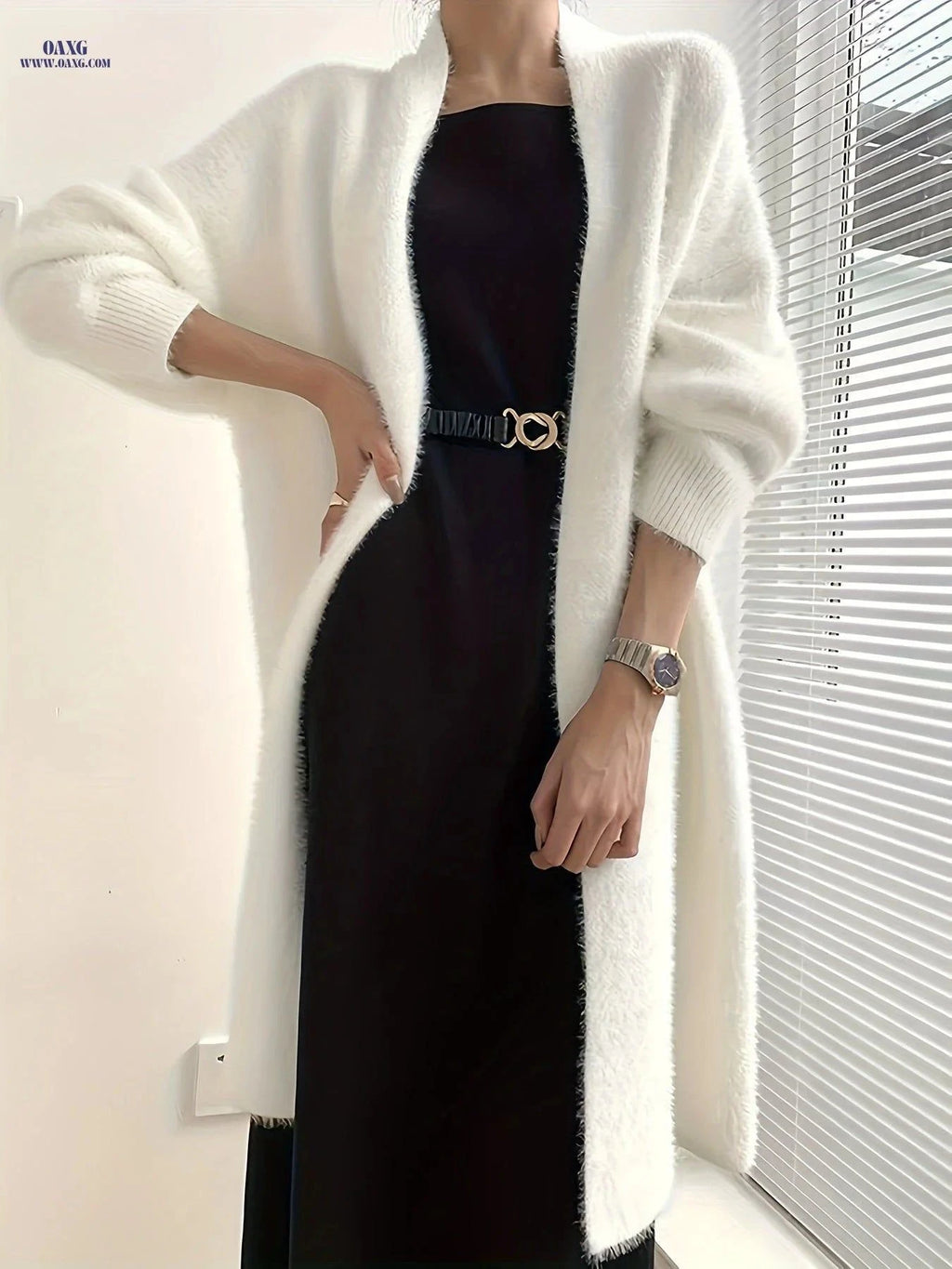 OAXG Over-the-Knee Cardigan Sweater - Soft Long-Sleeve Knitwear   OAXG White / Asian S