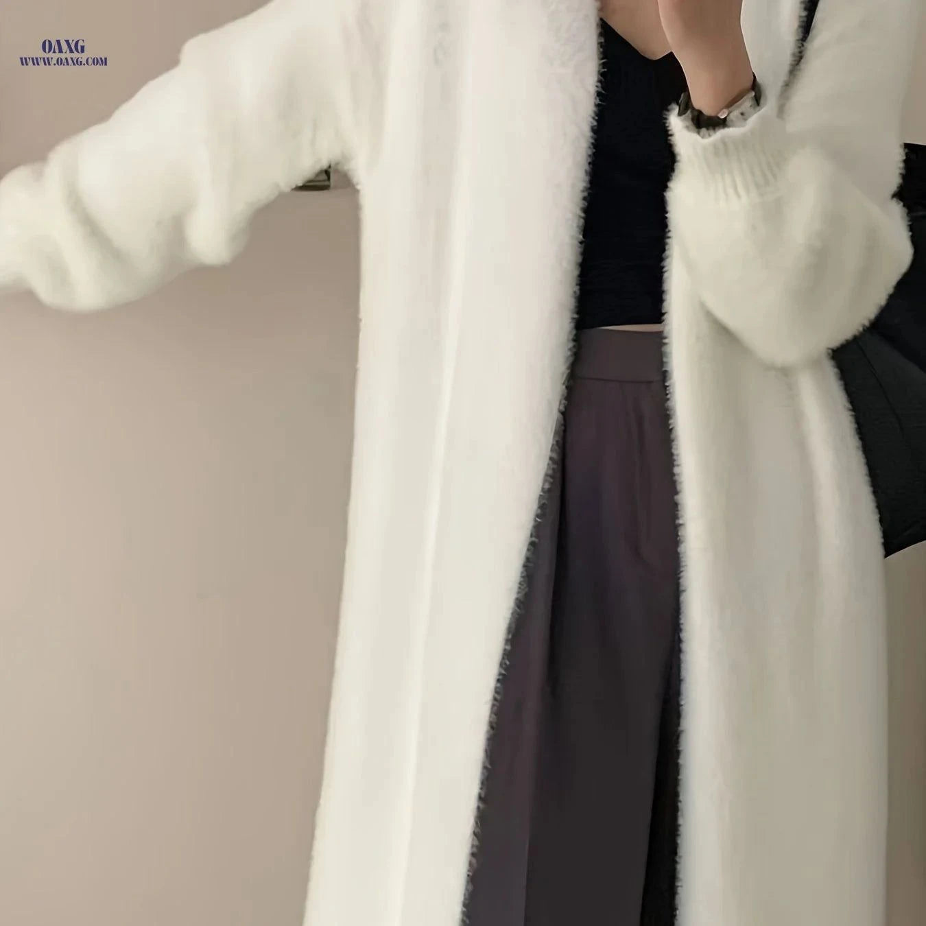 OAXG Over-the-Knee Cardigan Sweater - Soft Long-Sleeve Knitwear   OAXG White / Asian S
