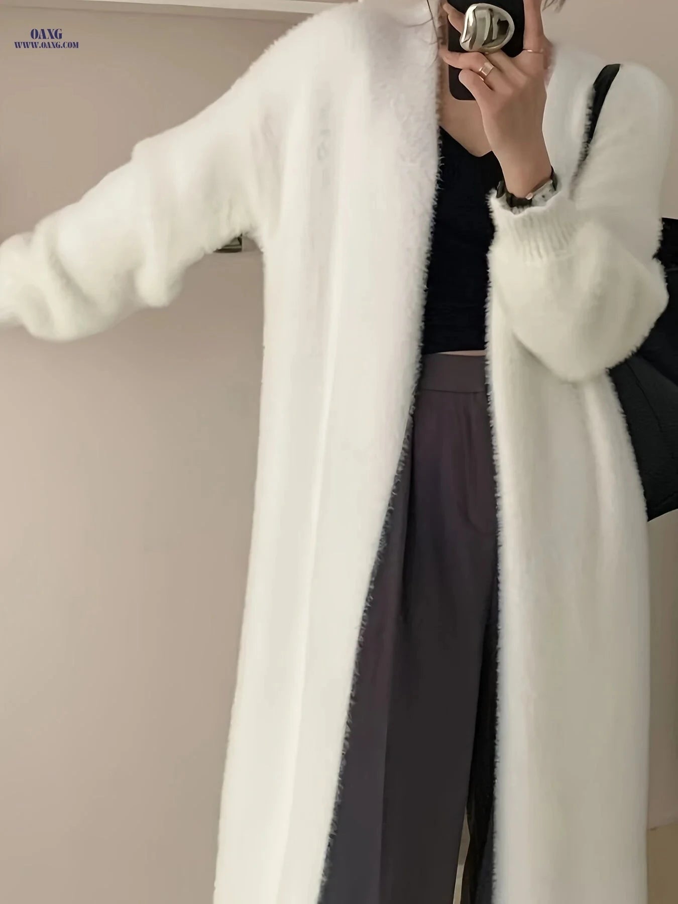 OAXG Over-the-Knee Cardigan Sweater - Soft Long-Sleeve Knitwear   OAXG White / Asian S