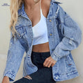 OAXG Oversized Denim Jacket - Ripped Long-Sleeve Casual Style   OAXG 