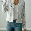 OAXG Printed Long Sleeve Lace Cardigan - Elegant Spring Jacket   OAXG White / S