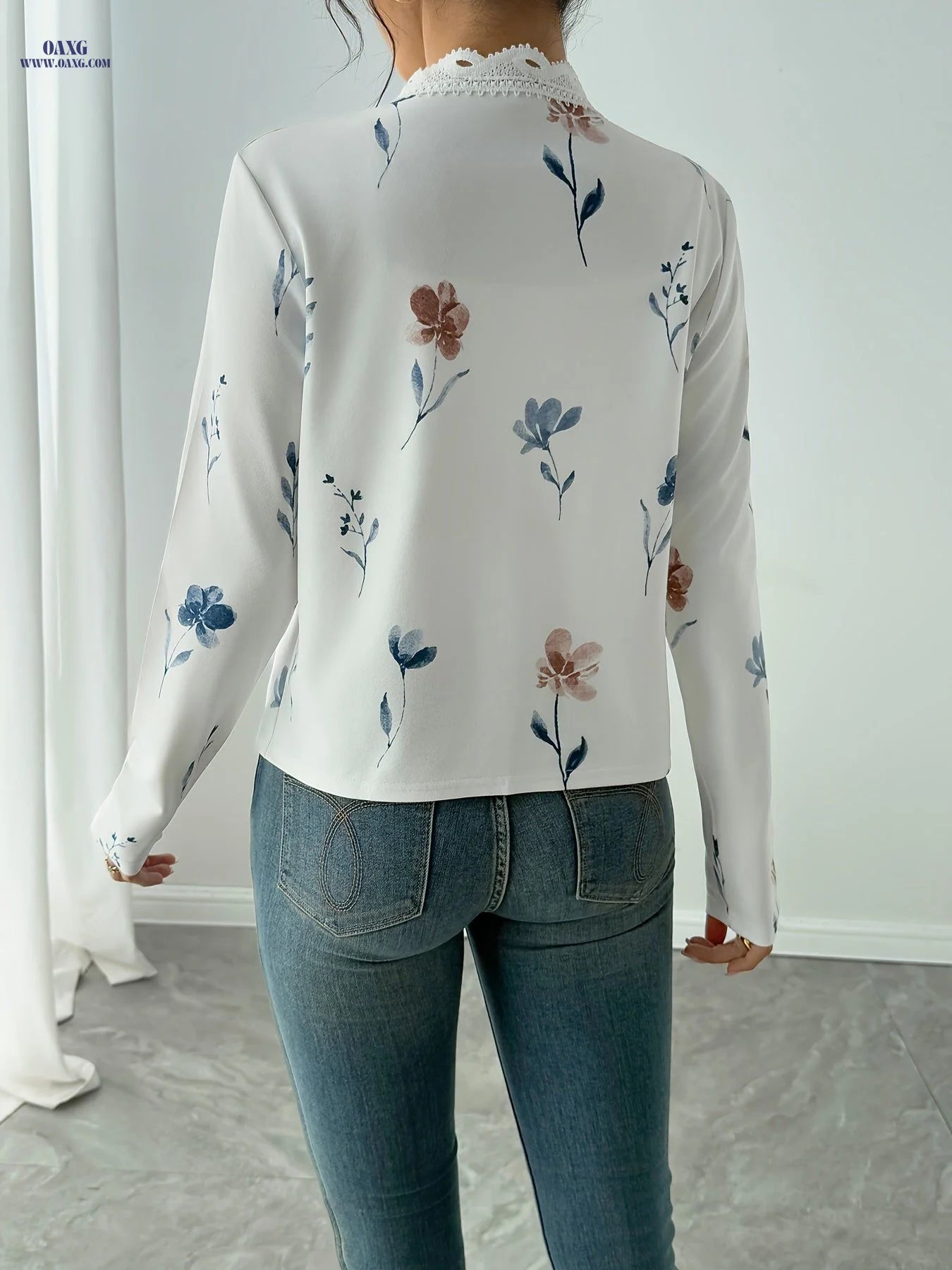Printed Long Sleeve Lace Cardigan Jacket   OAXG White / S