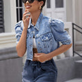 OAXG Puff Sleeve Denim Jacket - Cropped & Casual Fall Top   OAXG 