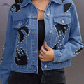 OAXG Punk Style Black Denim Jacket - Studded Long Sleeve Women's Coat   OAXG 