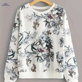 OAXG Round Neck Floral Print Sweatshirt - Vintage Style Top   OAXG Ivory White / S