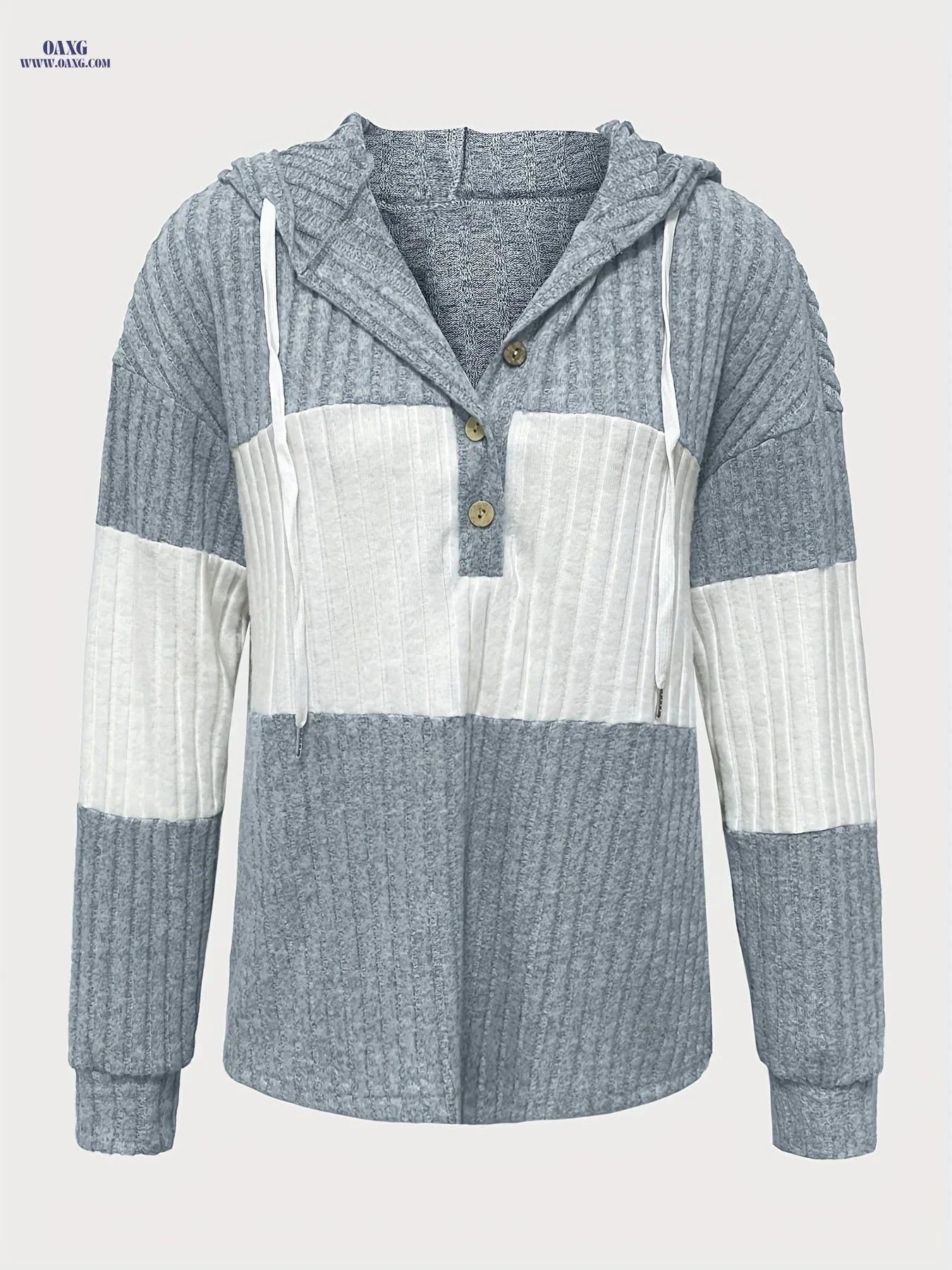 OAXG Solid Color Hooded Pullover - Casual Knit Style for All Seasons   OAXG Green / S