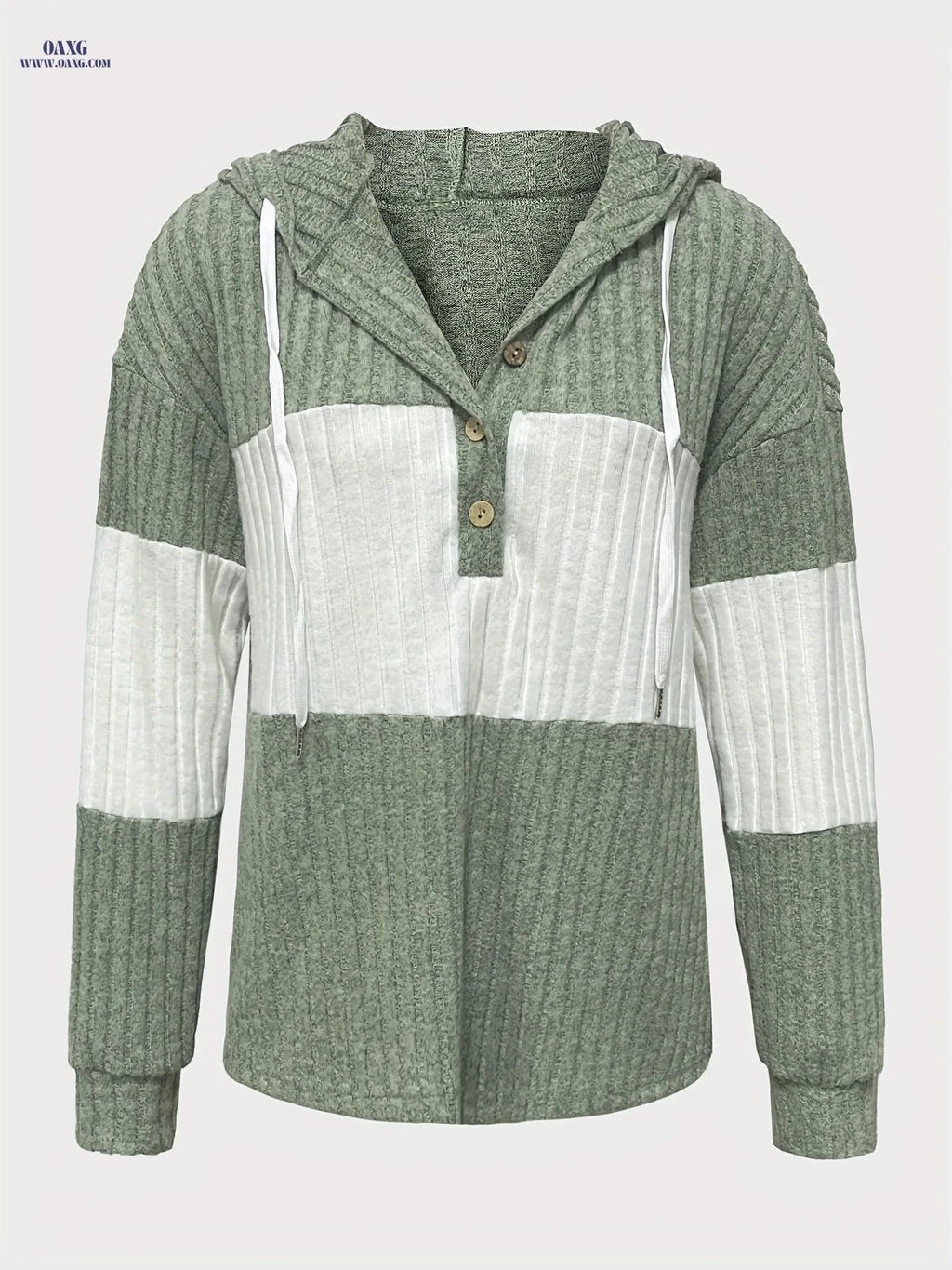 OAXG Solid Color Hooded Pullover - Casual Knit Style for All Seasons   OAXG Green / S