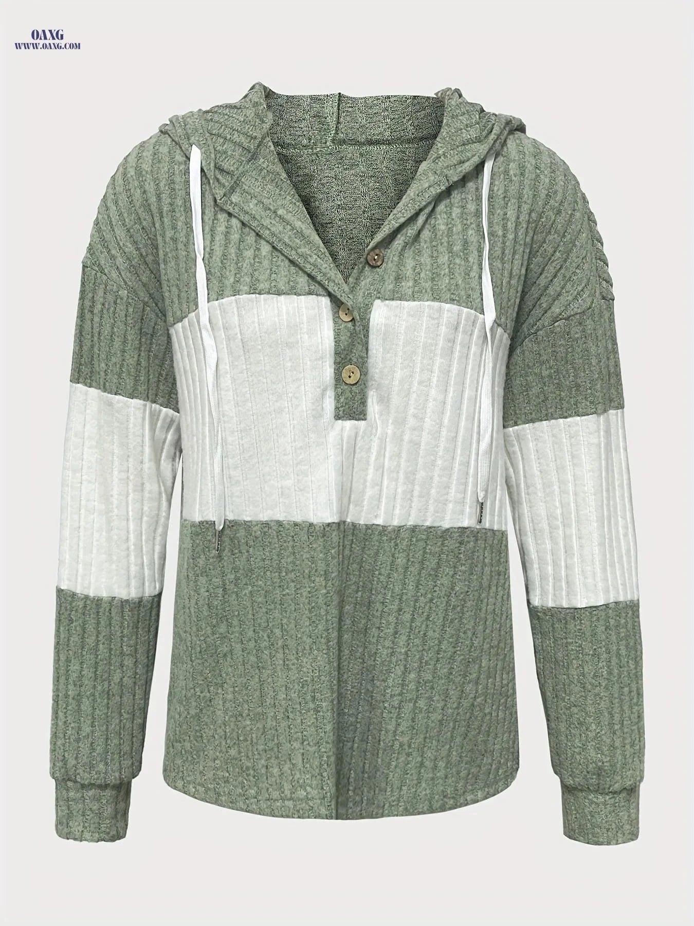 OAXG Solid Color Hooded Pullover - Casual Knit Style for All Seasons   OAXG Green / S
