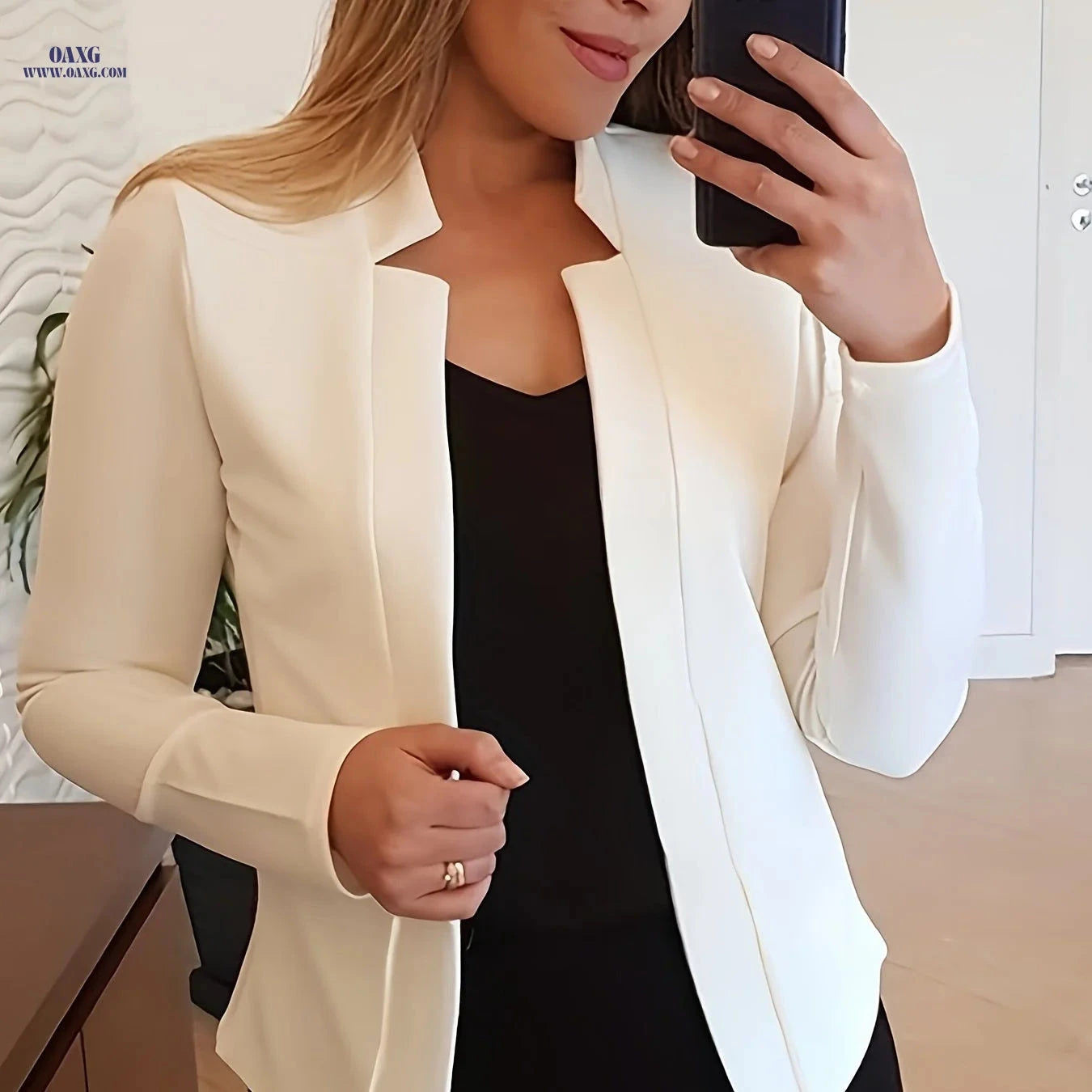 OAXG Solid Color Long Sleeve Casual Jacket for Spring/Fall Fashion   OAXG 