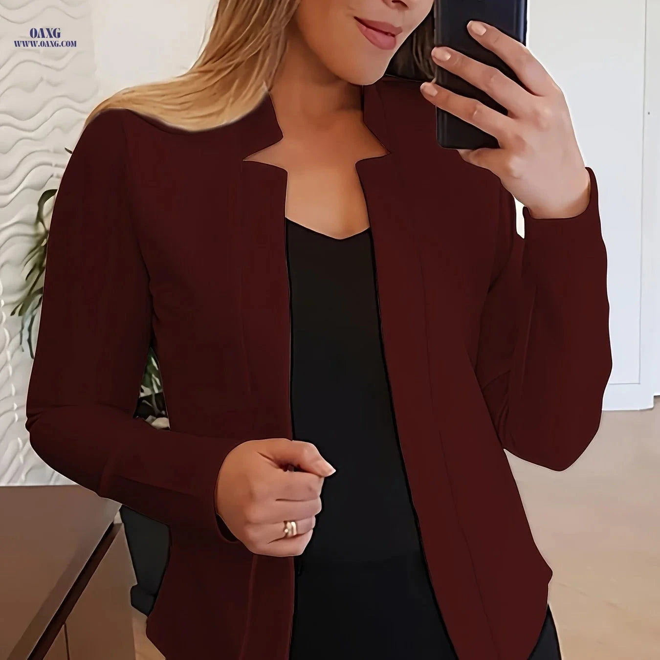 OAXG Solid Color Long Sleeve Casual Jacket for Spring/Fall Fashion   OAXG 