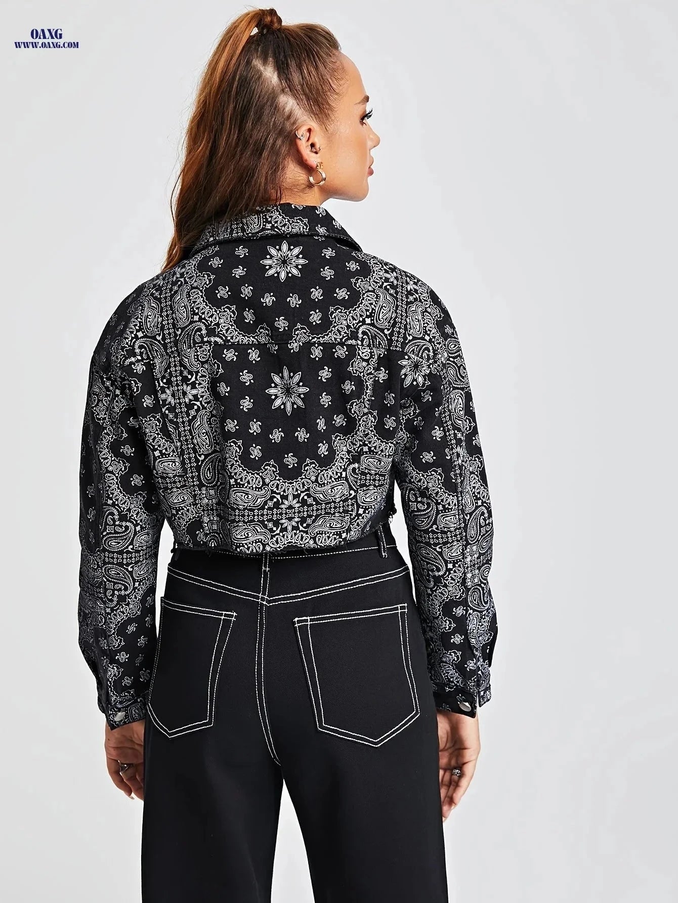 OAXG Stylish Paisley Patchwork Jacket - Slim Fit Denim Coat   OAXG 