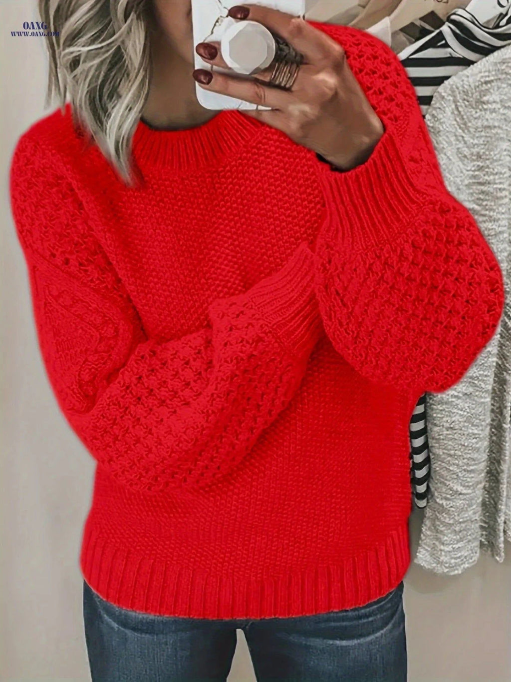 OAXG Targeted Development Pullover Sweater - Casual Long Sleeve Style   OAXG Red / S
