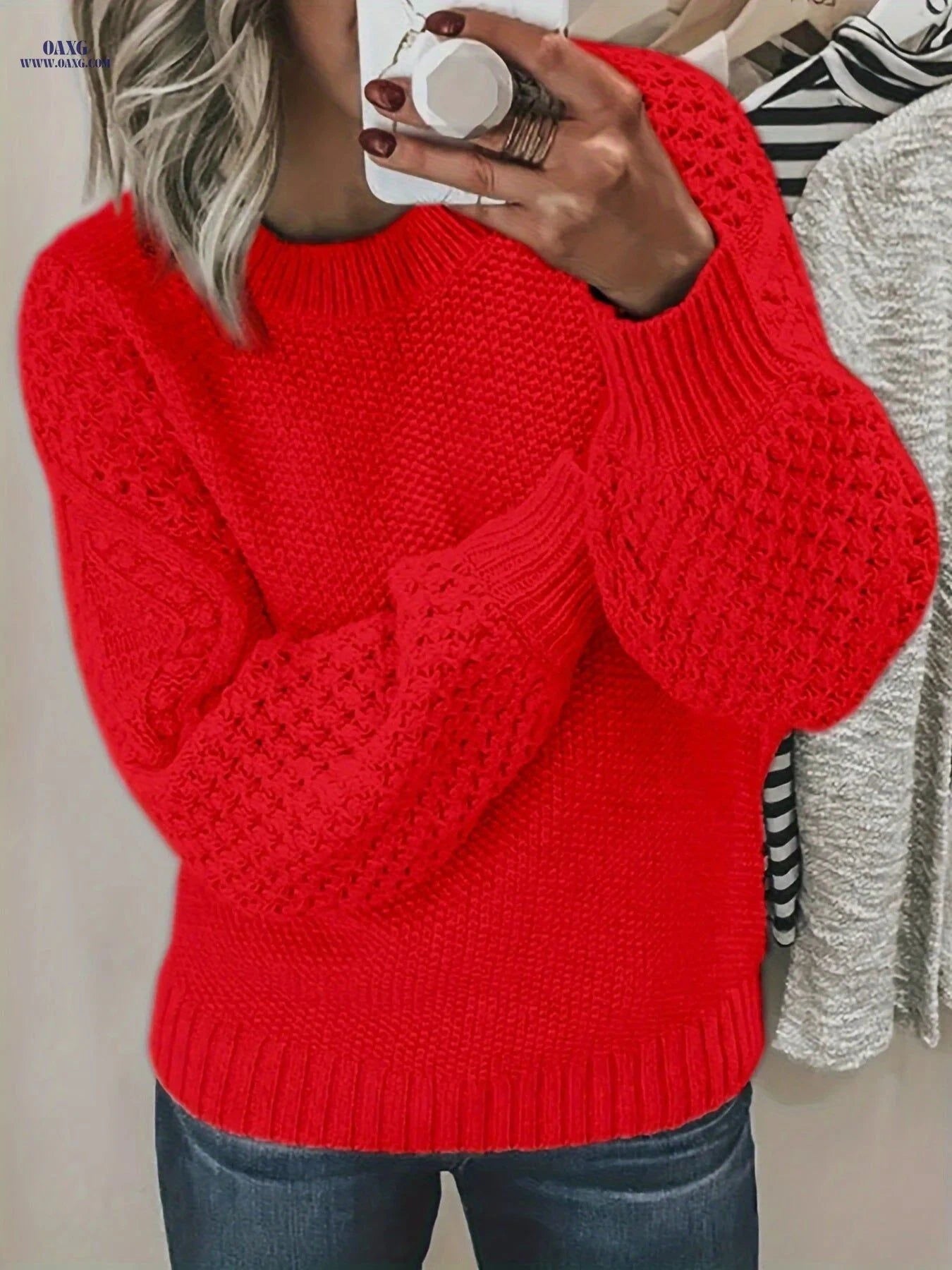 OAXG Targeted Development Pullover Sweater - Casual Long Sleeve Style   OAXG Red / S