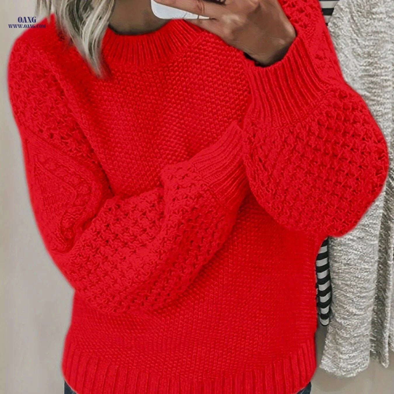 OAXG Targeted Development Pullover Sweater - Casual Long Sleeve Style   OAXG Red / S