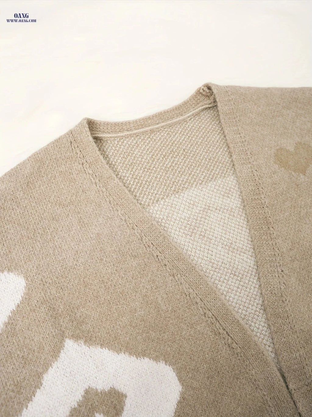 OAXG V-Neck Heart Cardigan - Casual Long Sleeve for Autumn/Winter   OAXG Khaki / S