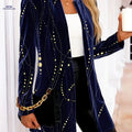 OAXG Velvet Long-Sleeved Cardigan Jacket - Star Eclipse Design   OAXG Navy Color / S