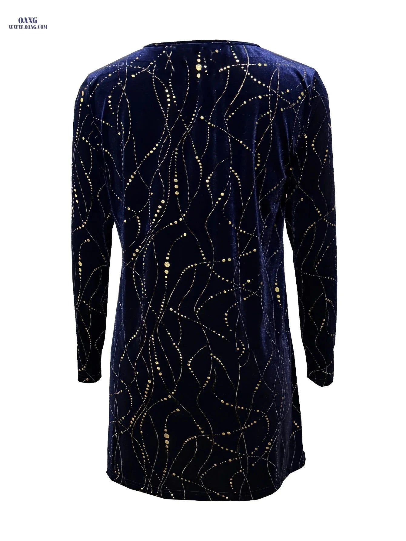 OAXG Velvet Long-Sleeved Cardigan Jacket - Star Eclipse Design   OAXG Navy Color / S