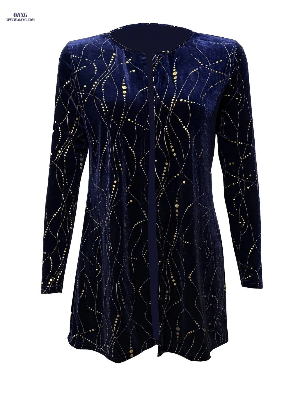 OAXG Velvet Long-Sleeved Cardigan Jacket - Star Eclipse Design   OAXG Navy Color / S