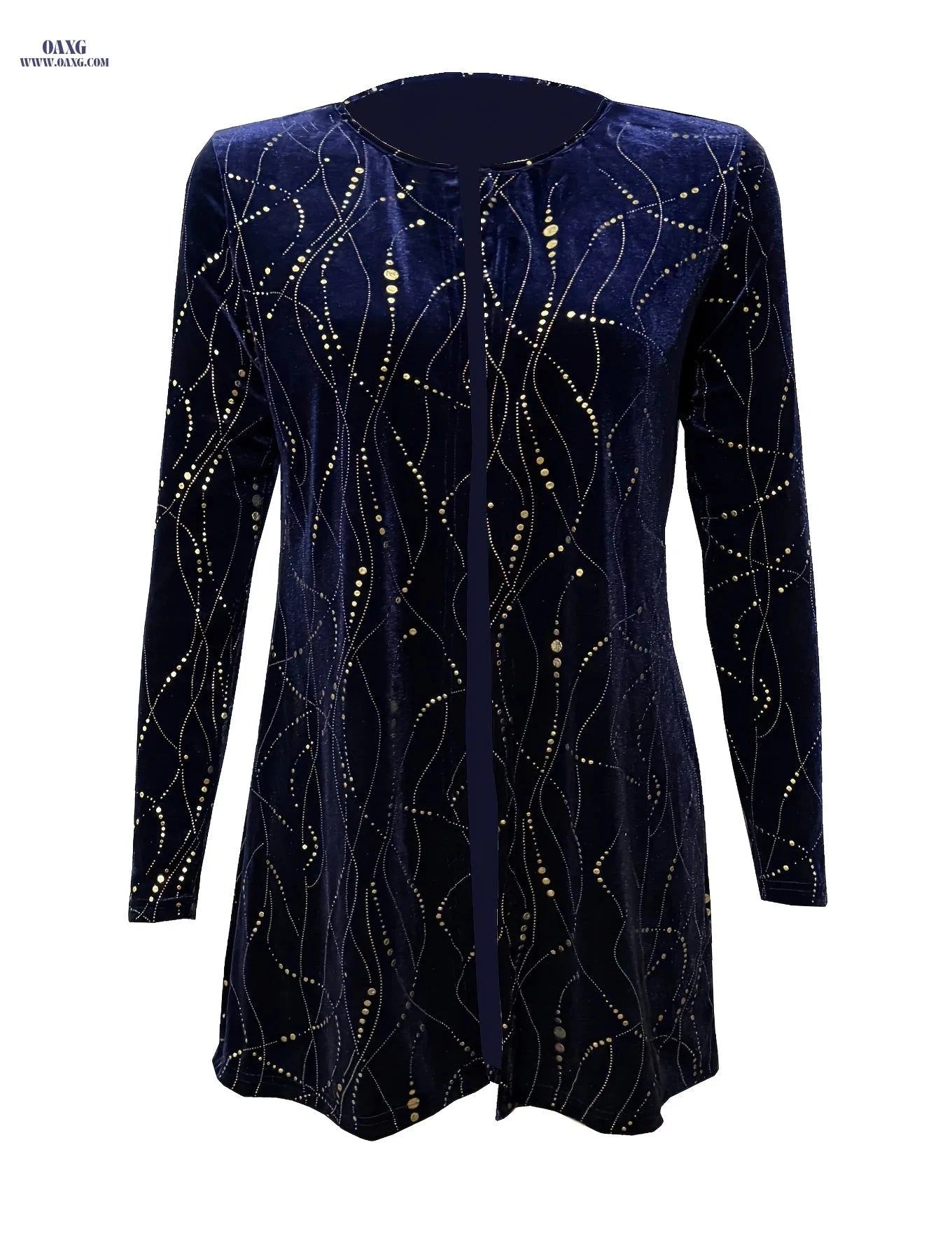 OAXG Velvet Long-Sleeved Cardigan Jacket - Star Eclipse Design   OAXG Navy Color / S
