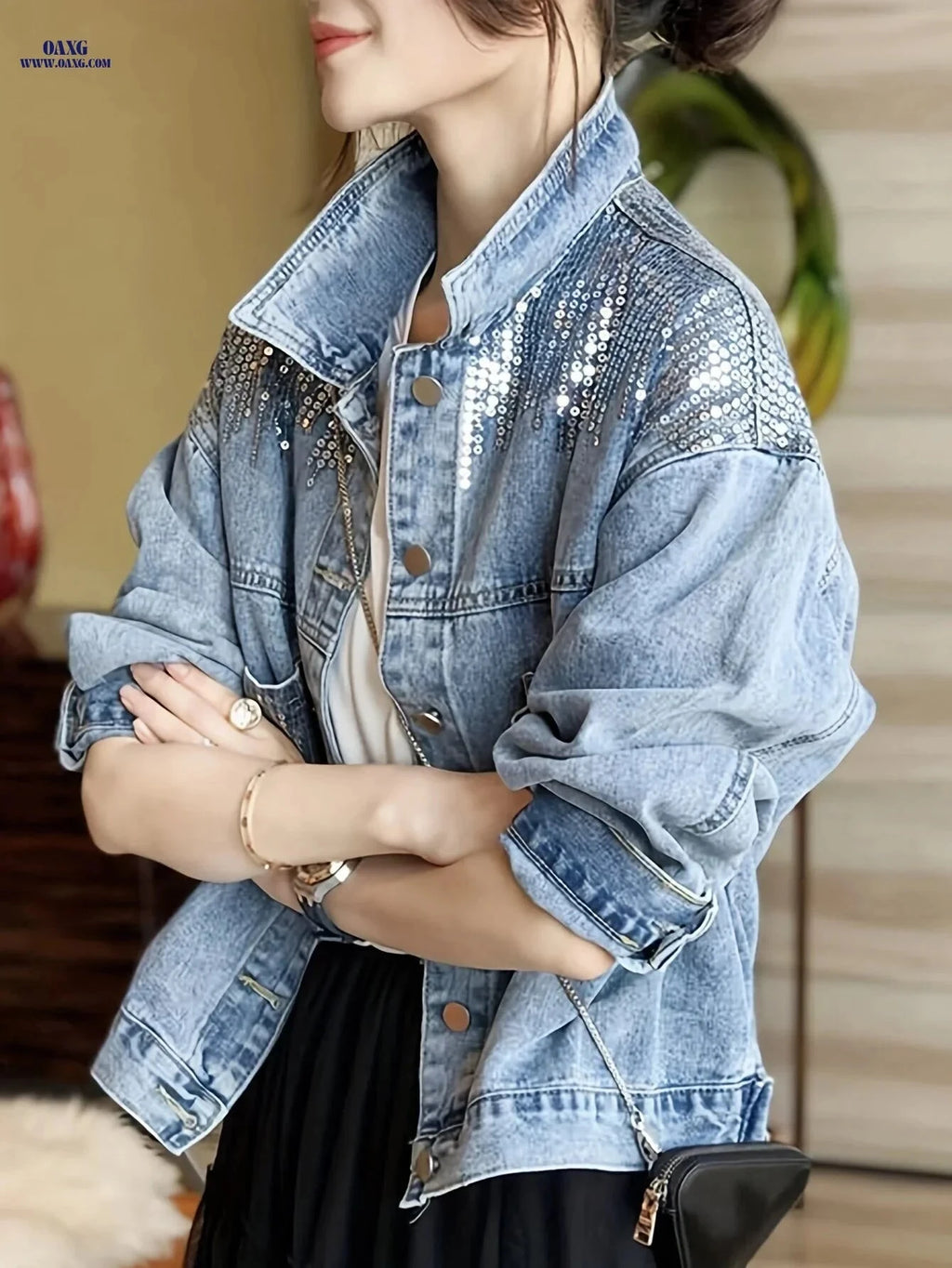 OAXG Vintage Denim Jacket - Lightweight Stylish Top for Spring/Summer   OAXG 
