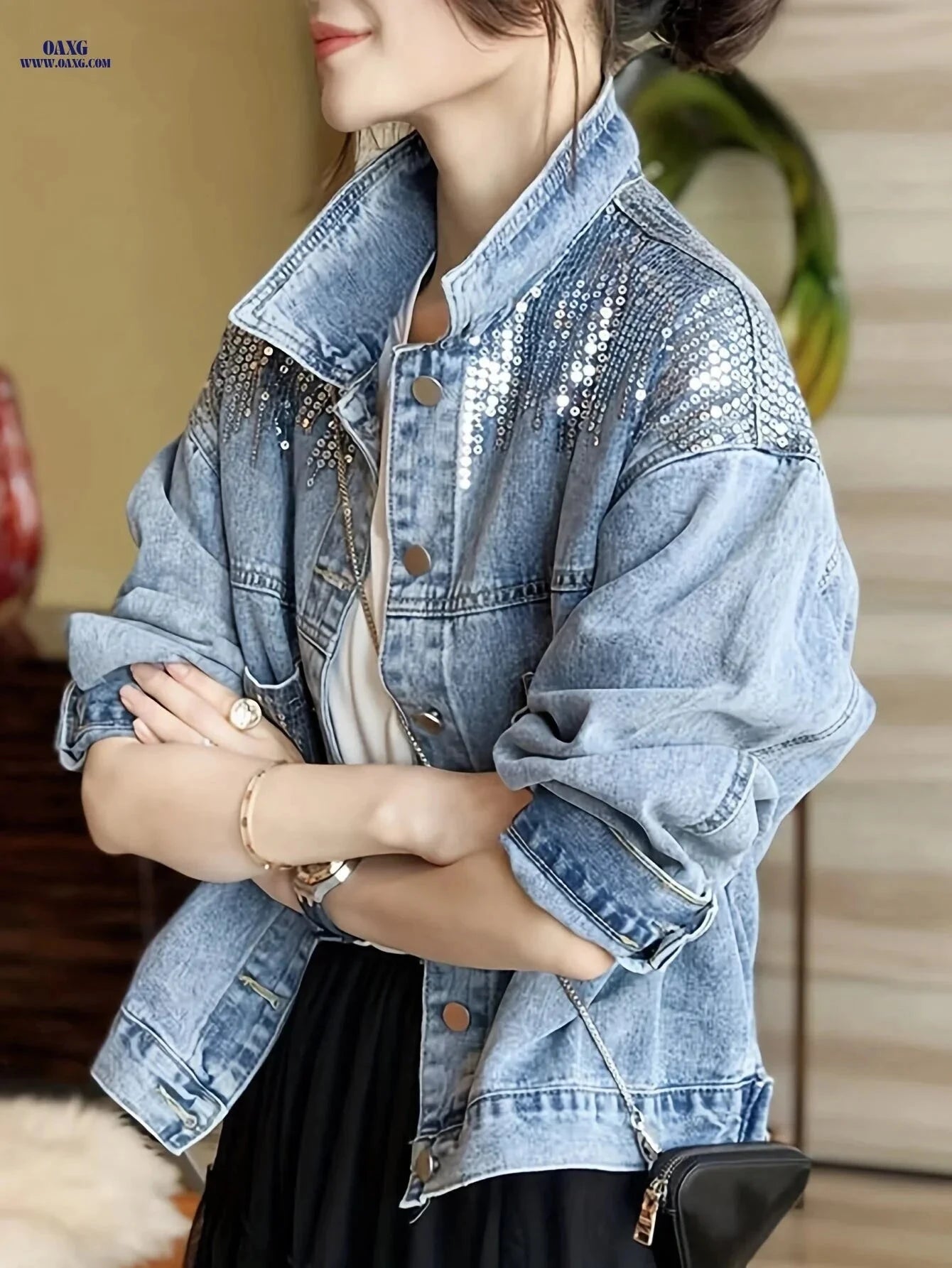 OAXG Vintage Denim Jacket - Lightweight Stylish Top for Spring/Summer   OAXG 