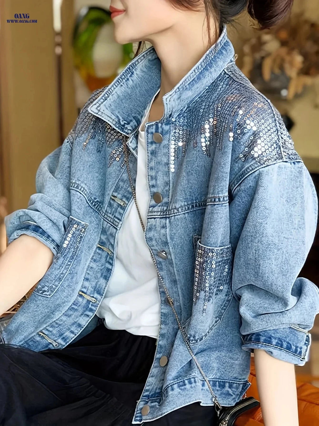 OAXG Vintage Denim Jacket - Lightweight Stylish Top for Spring/Summer   OAXG 