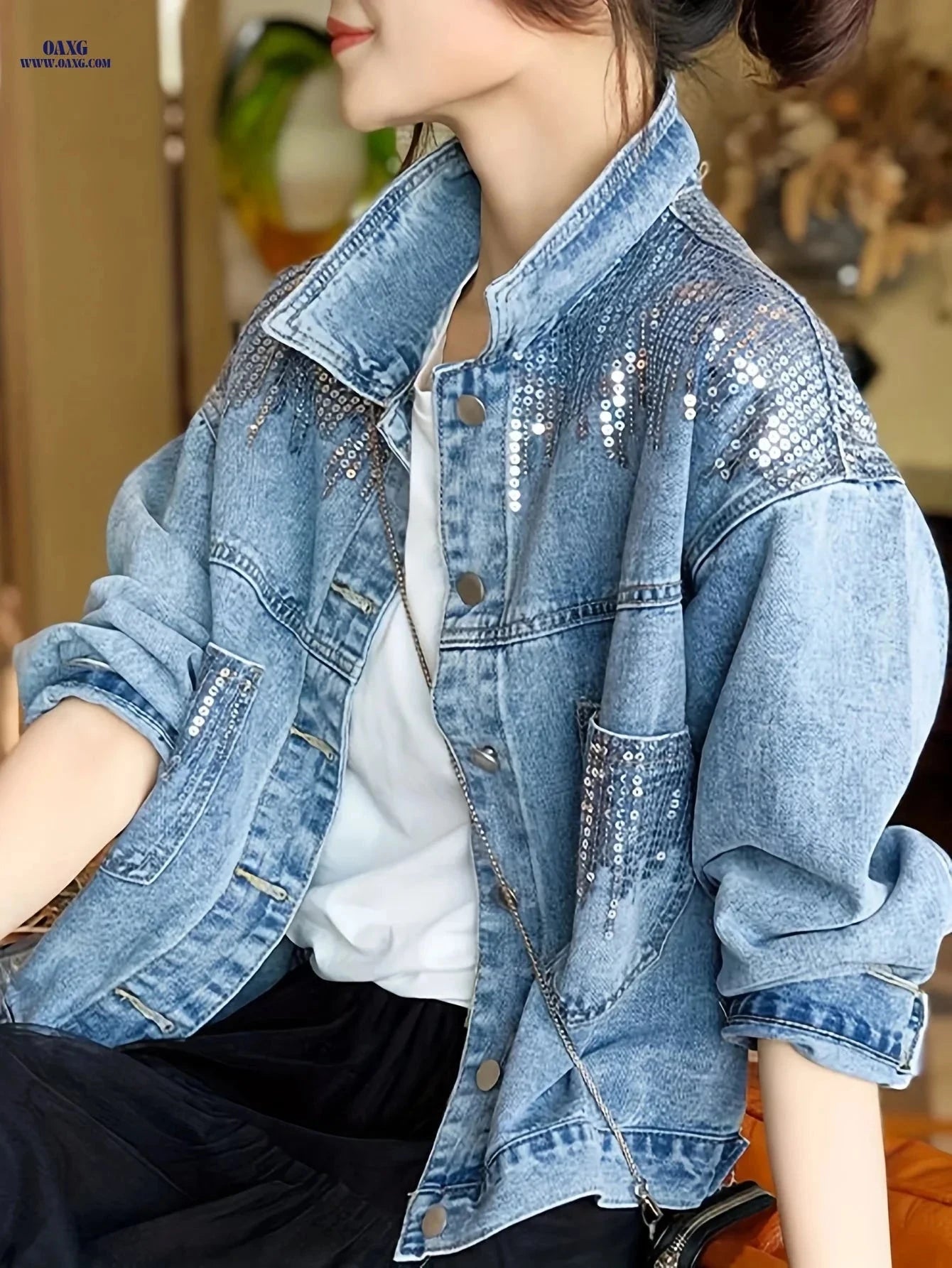 OAXG Vintage Denim Jacket - Lightweight Stylish Top for Spring/Summer   OAXG 