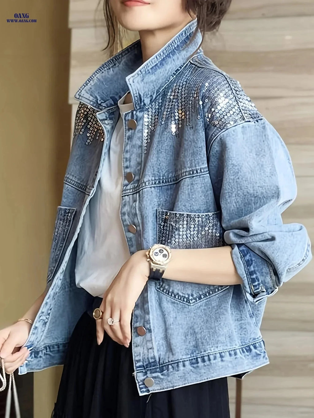 OAXG Vintage Denim Jacket - Lightweight Stylish Top for Spring/Summer   OAXG 