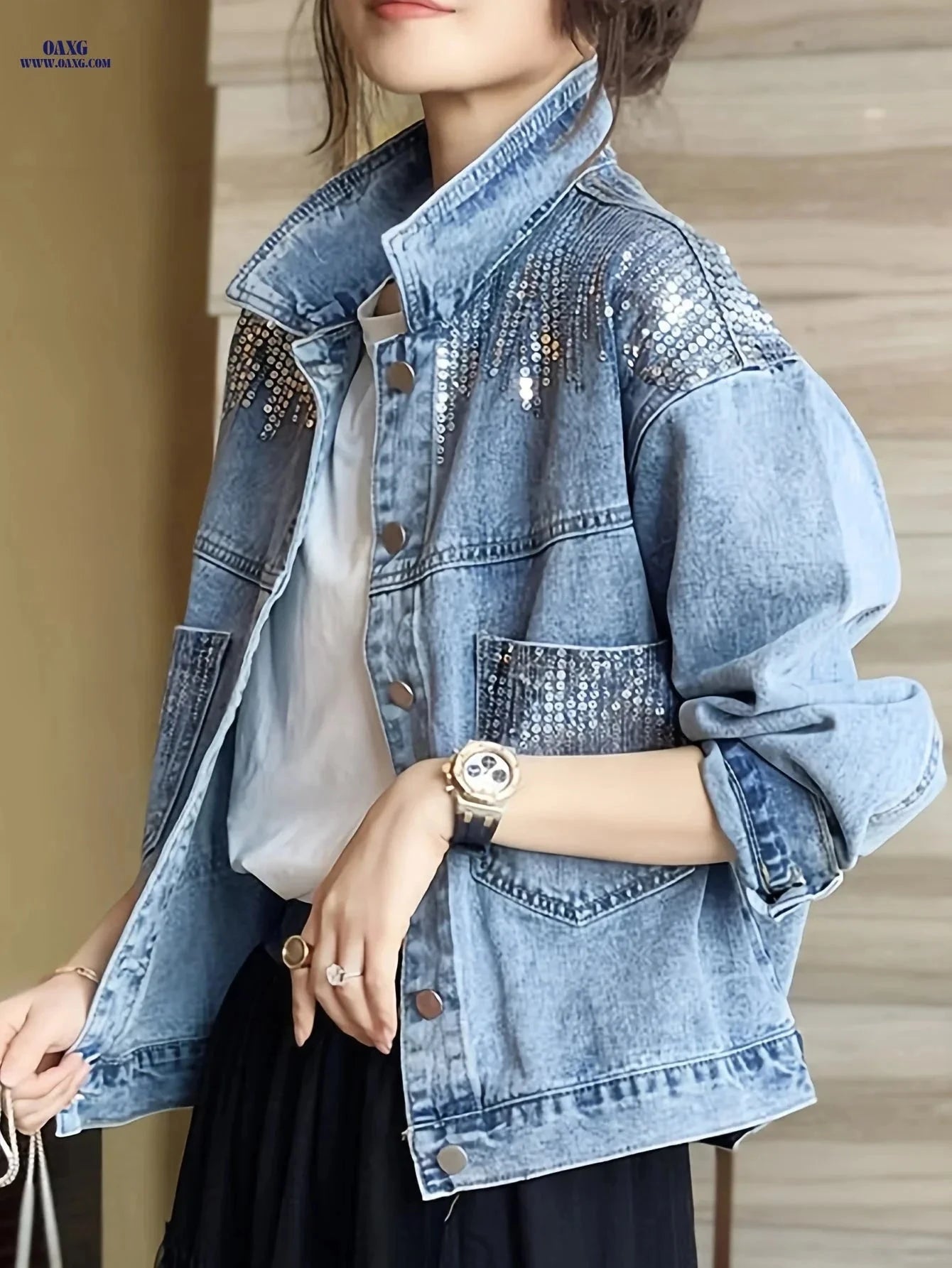 OAXG Vintage Denim Jacket - Lightweight Stylish Top for Spring/Summer   OAXG 