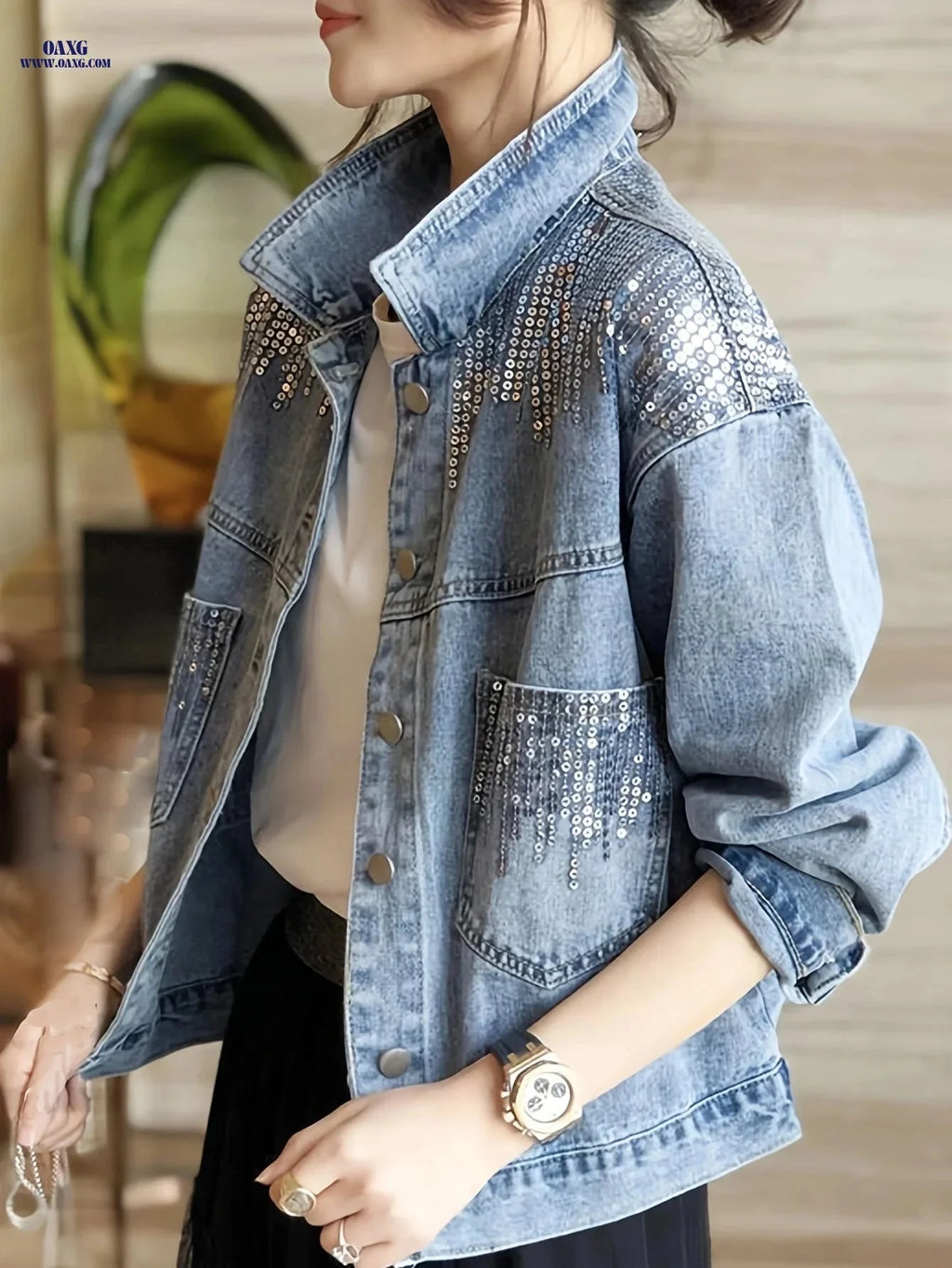 OAXG Vintage Denim Jacket - Lightweight Stylish Top for Spring/Summer   OAXG 