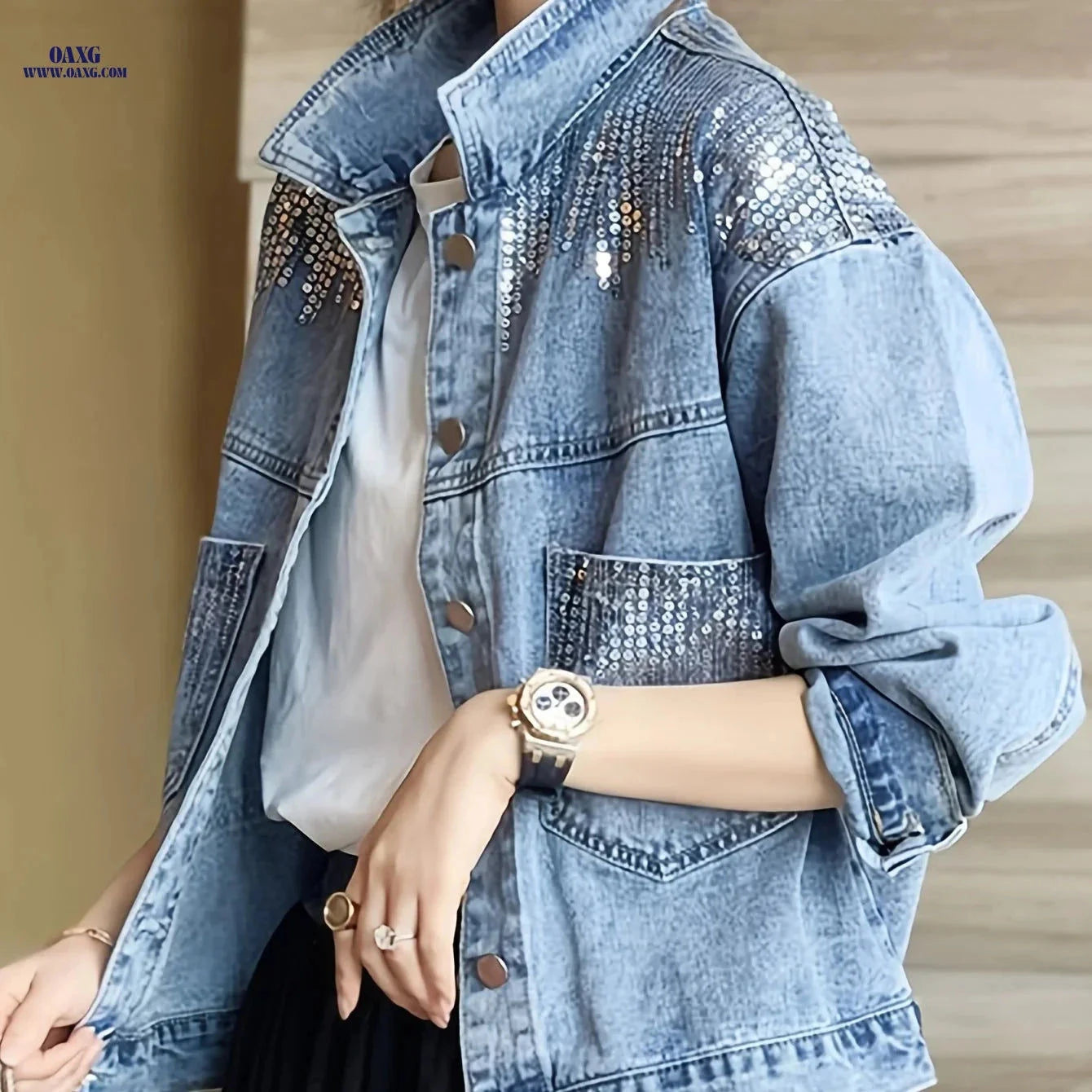 OAXG Vintage Denim Jacket - Lightweight Stylish Top for Spring/Summer   OAXG 