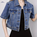 OAXG Vintage Denim Jacket - Short Sleeve, Lapel Design for Spring   OAXG 