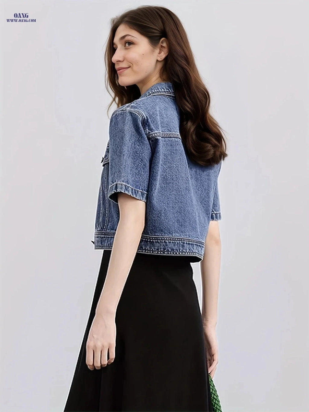 OAXG Vintage Denim Jacket - Short Sleeve, Lapel Design for Spring   OAXG 