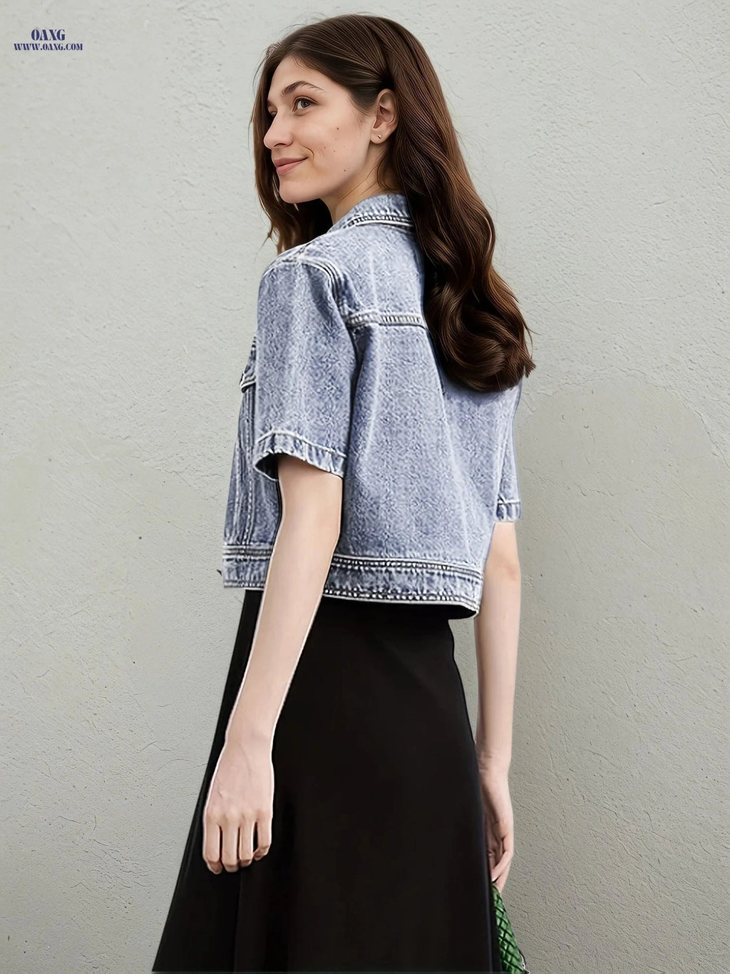 OAXG Vintage Denim Jacket - Short Sleeve, Lapel Design for Spring   OAXG 