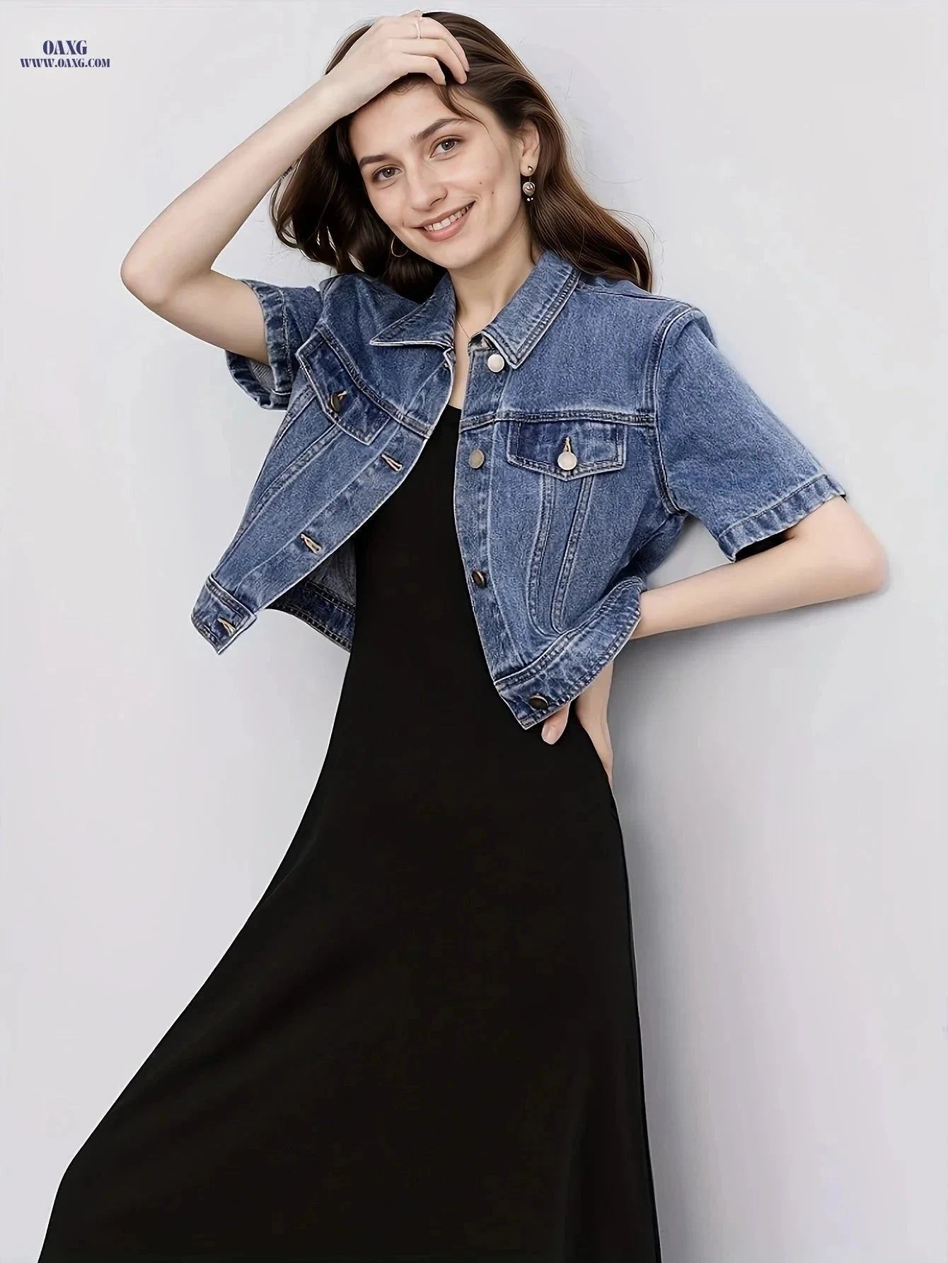 OAXG Vintage Denim Short Jacket - Regular Fit, Short Sleeve Style   OAXG Blue / XS