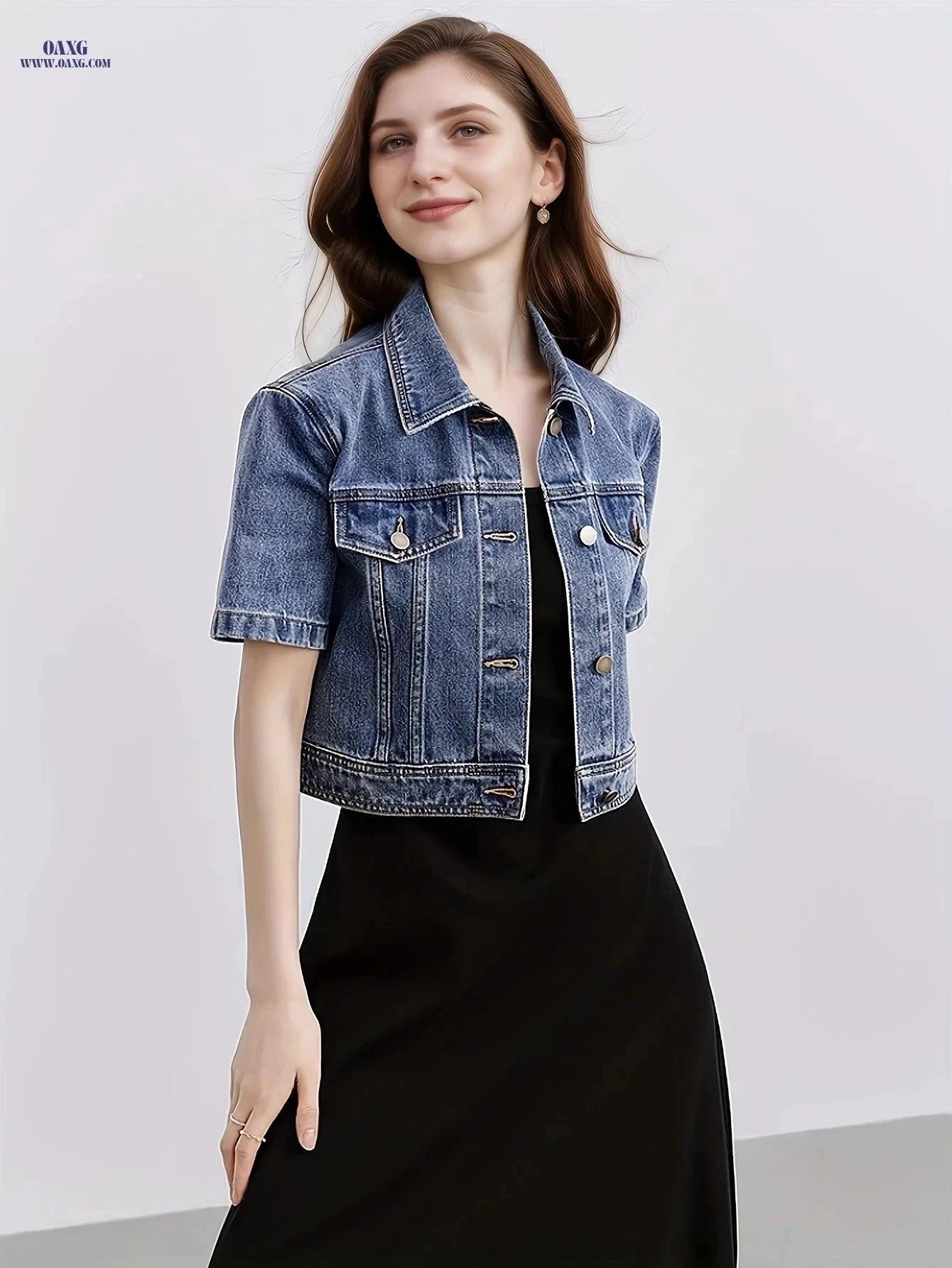 OAXG Vintage Denim Short Jacket - Regular Fit, Short Sleeve Style   OAXG Blue / XS