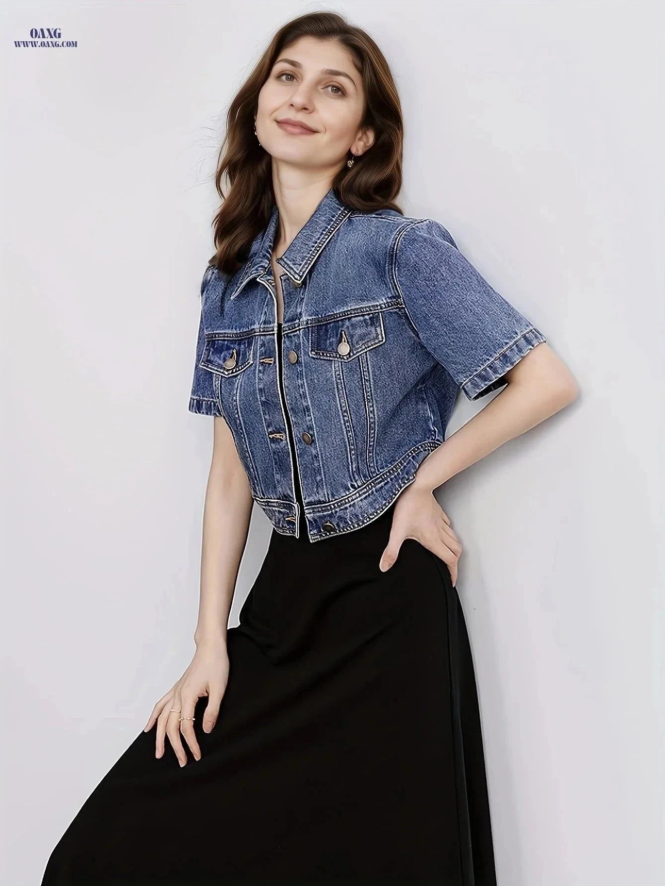 OAXG Vintage Denim Short Jacket - Regular Fit, Short Sleeve Style   OAXG Blue / XS
