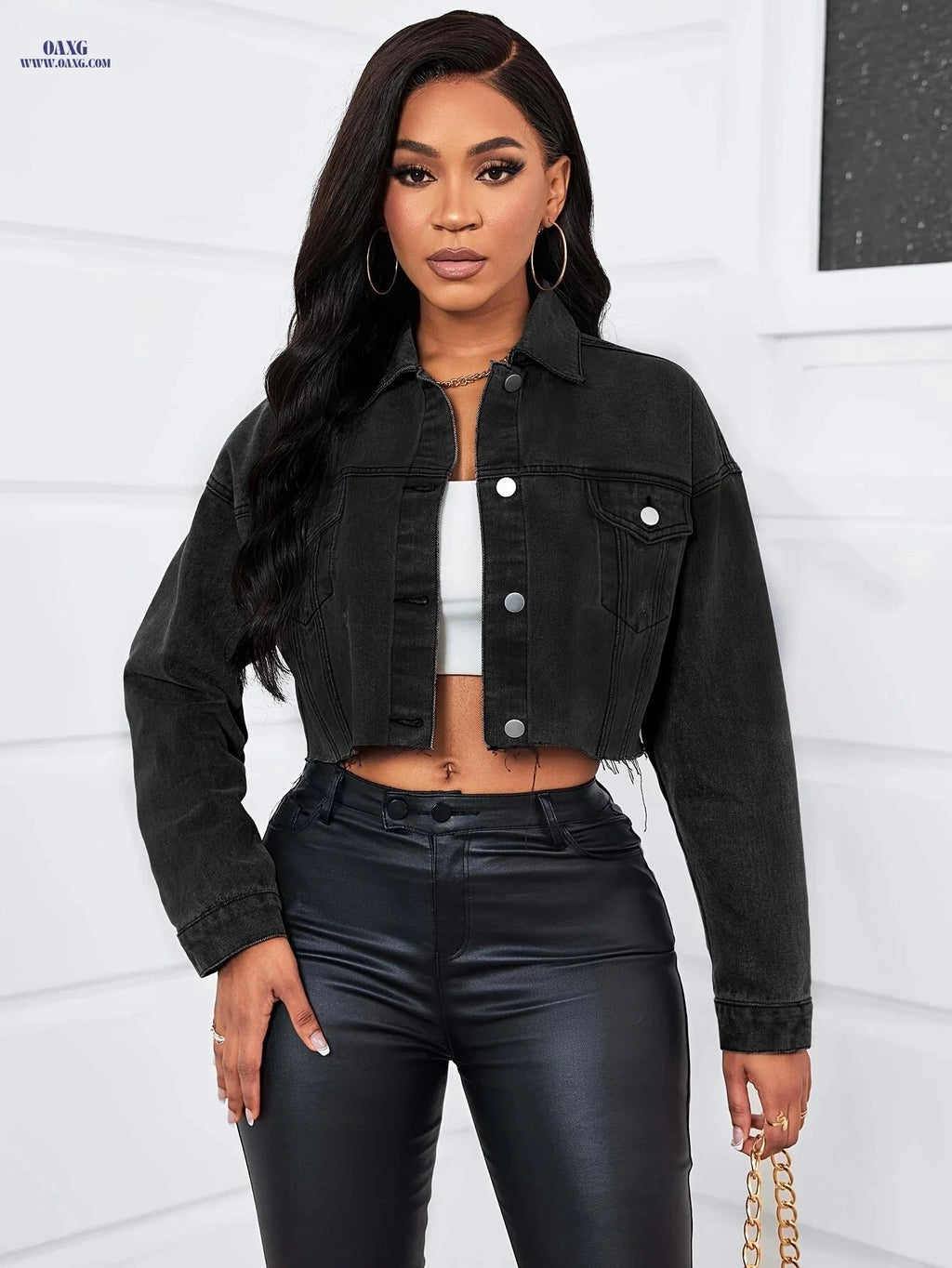 OAXG Vintage Long Sleeve Denim Jacket - Stylish Casual & Comfortable   OAXG 