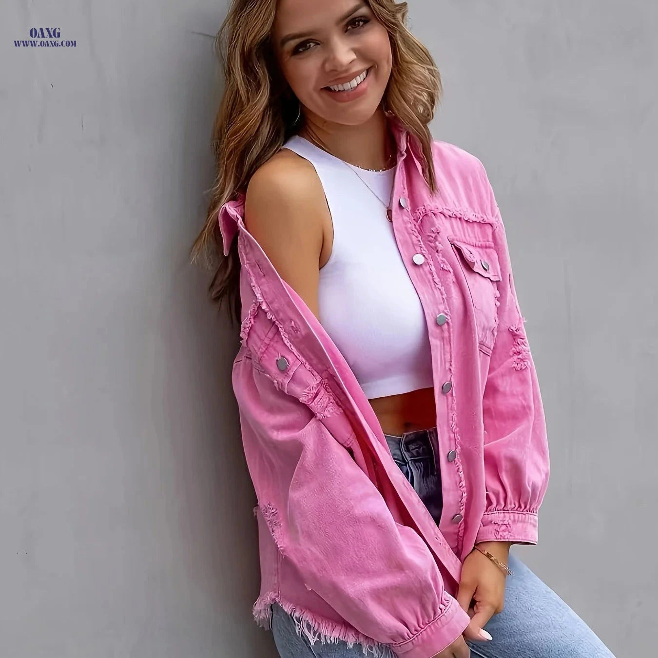 OAXG Vintage Ripped Denim Work Shirt - Long Sleeve Casual Top   OAXG 