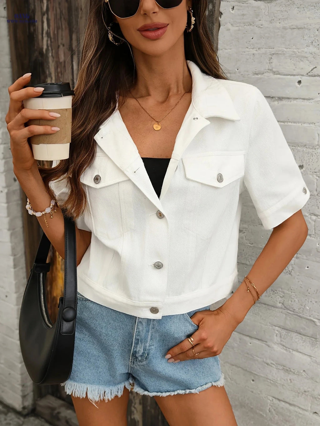OAXG Vintage Slim Fit Denim Jacket - Short Sleeve, Elegant Style   OAXG 