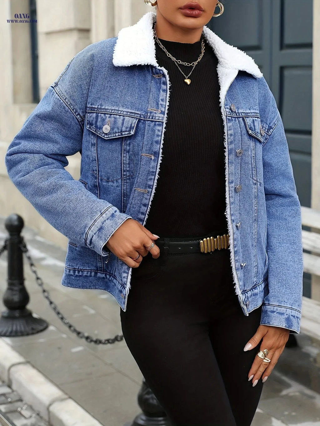 OAXG Winter Loose-Fit Denim Jacket - Cozy and Elegant Style   OAXG 