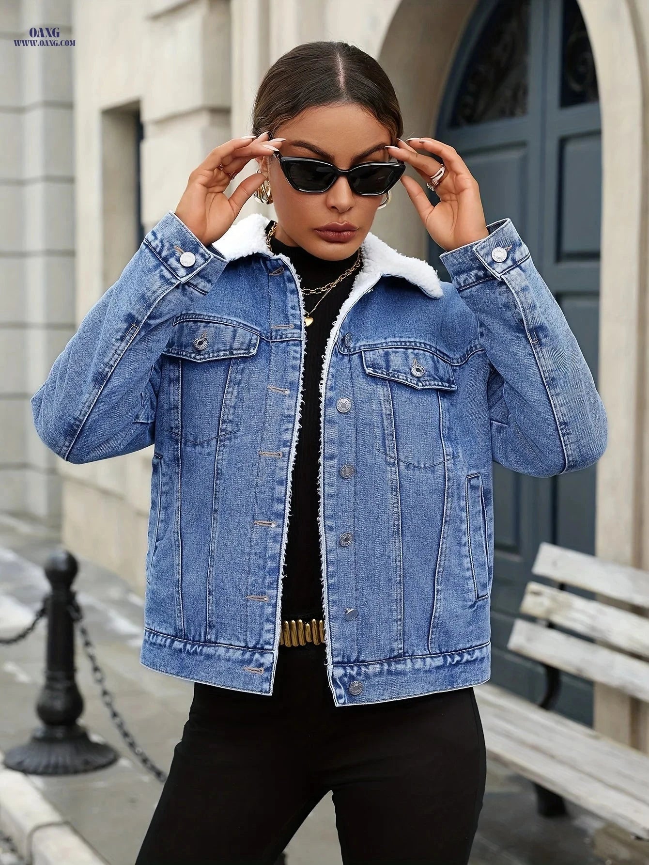 OAXG Winter Loose-Fit Denim Jacket - Cozy and Elegant Style   OAXG 